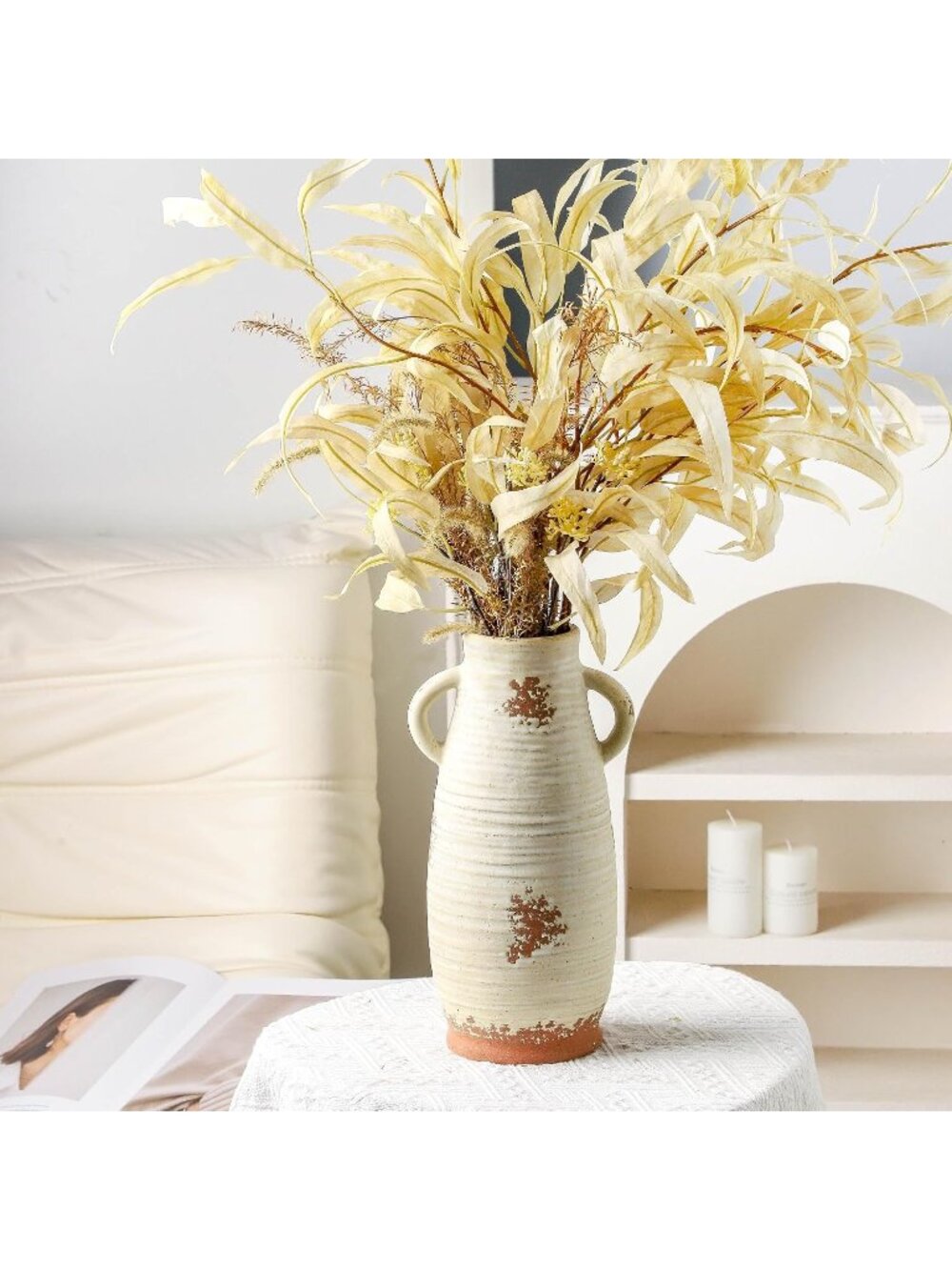 12.3 Inch Terracotta Ceramic Flower Vase With Handles Living Room Home Decor